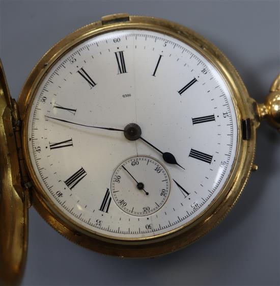 A continental engine turned 18k hunter pocket watch, with Roman dial, case 48mm, gross 106.8 grams.